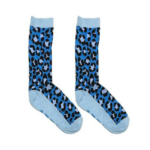 Blue Leopard Print Crew Socks